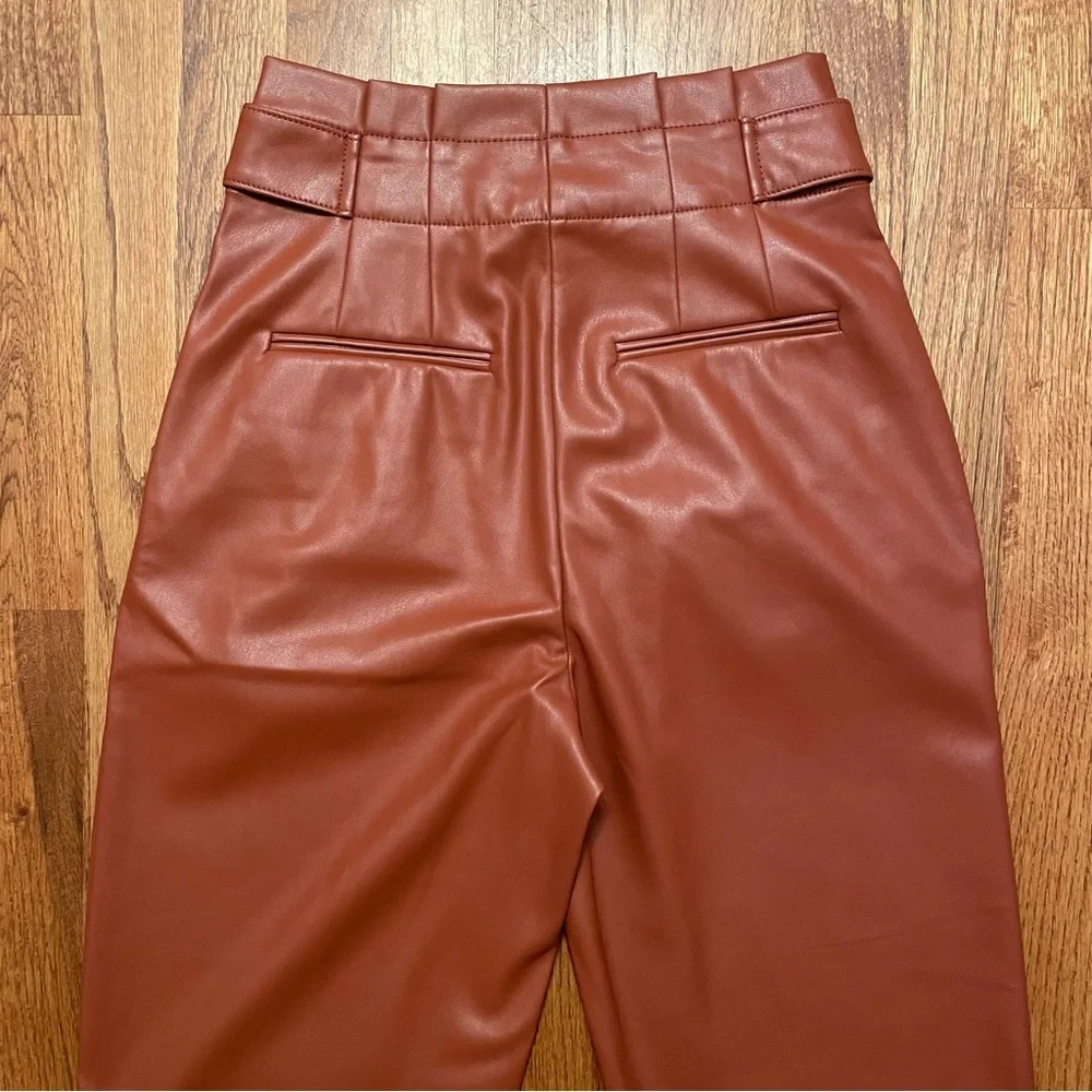 NWOT Ann Taylor The Faux Leather Paperbag Ankle Pants in Morrocan Spice Size 00 - Picture 9 of 15